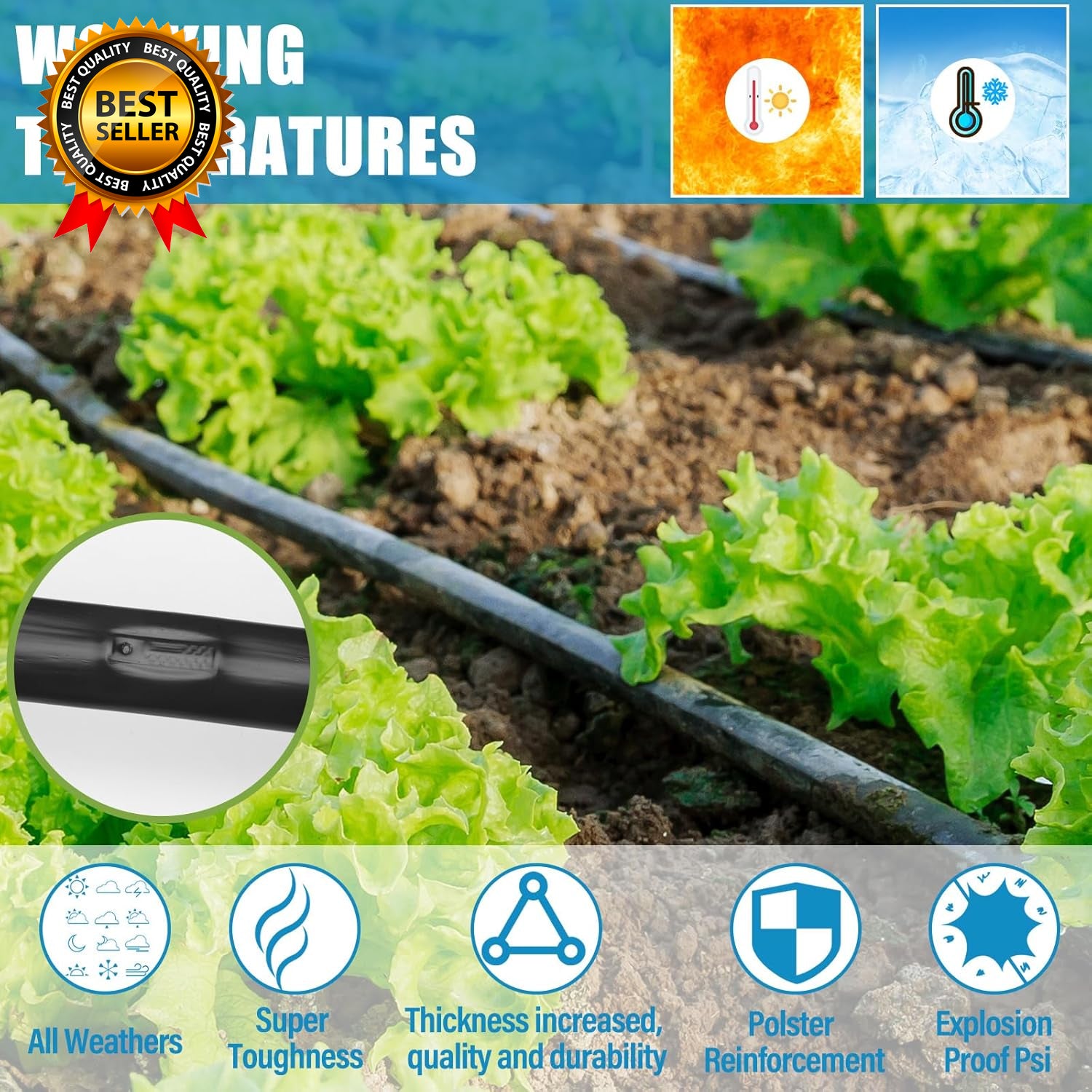 1000Ft 5/8 Inch Drip Tape 6" Spacing Roll 8 Mil Irrigation Hose Garden Watering