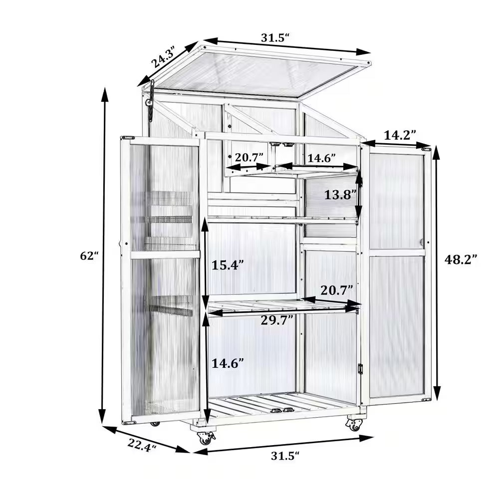 62 In. Portable Greenhouse with Wheels and Adjustable Shelves for Indoor Outdoor Patio Balcony Garden, Green