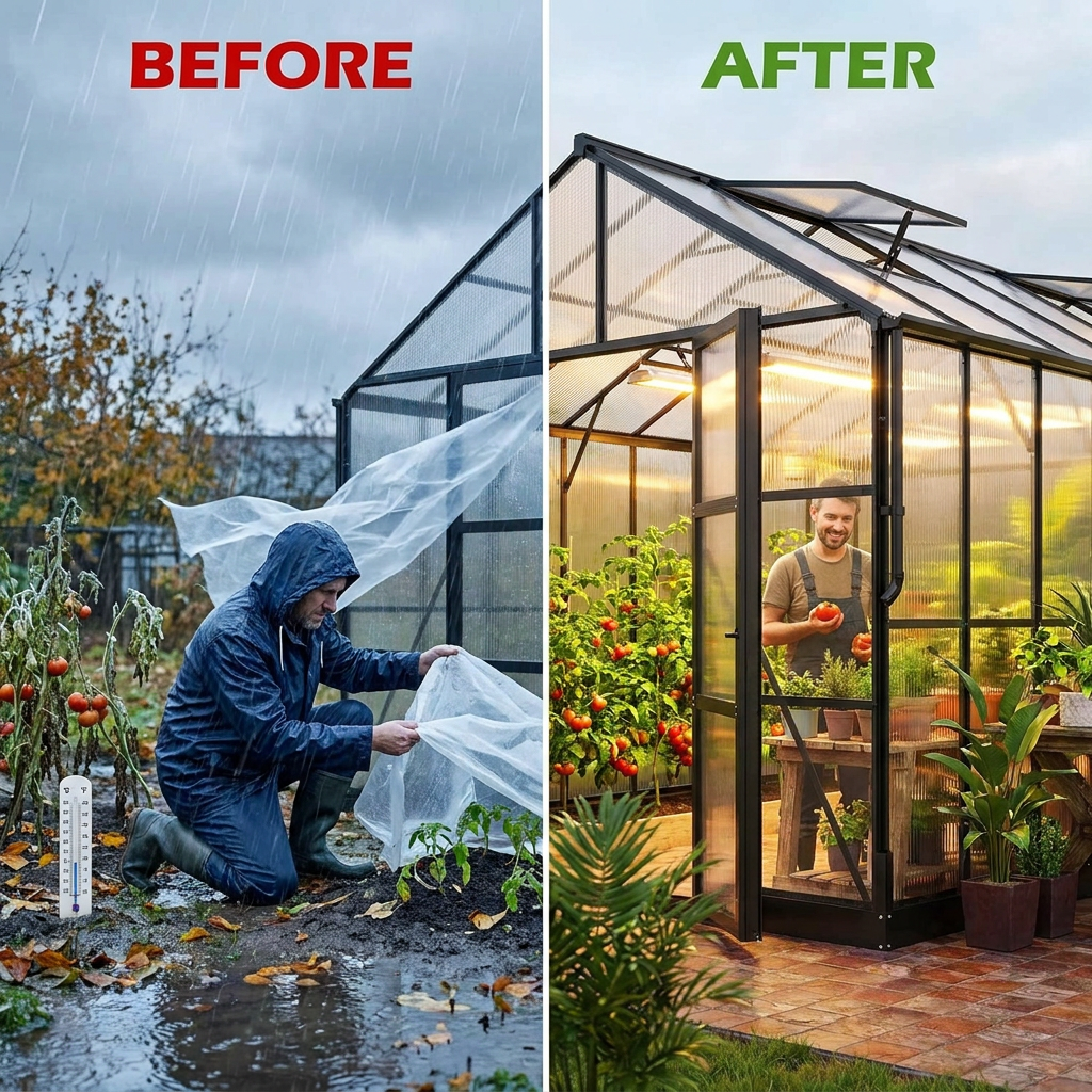 Polycarbonate Greenhouse Built for Year-Round Growing, 10X18 Aluminum Frame, 4 Roof Vents, Rain Gutter