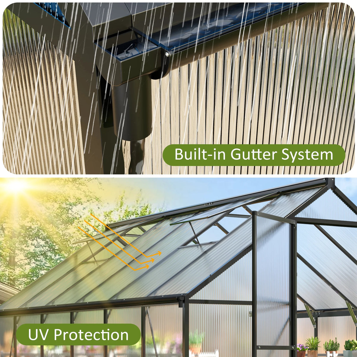 12'X8' Outdoor Greenhouse, Walk-In Polycarbonate Green House with Aluminum Frame for Backyard