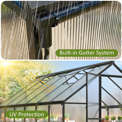 12'X8' Outdoor Greenhouse, Walk-In Polycarbonate Green House with Aluminum Frame for Backyard