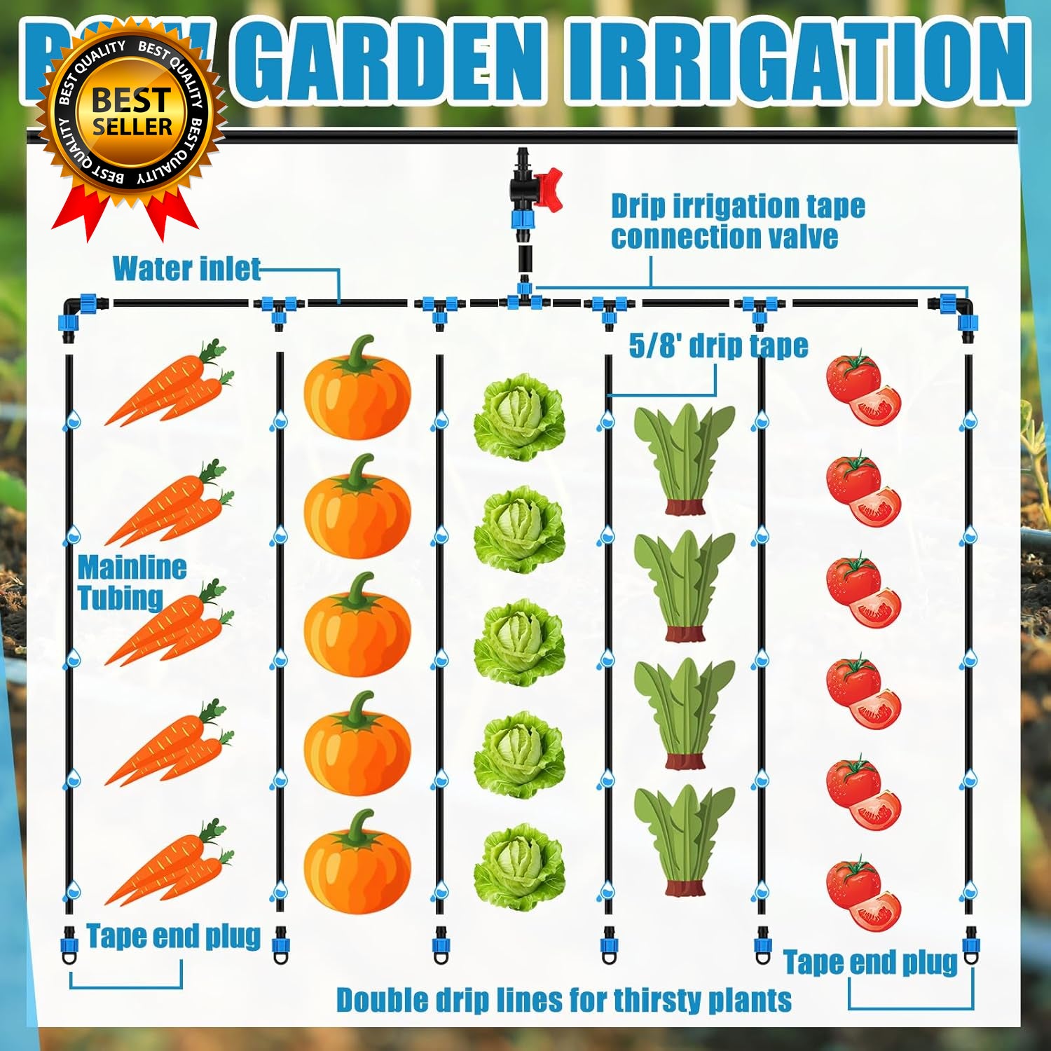 1000Ft 5/8 Inch Drip Tape 6" Spacing Roll 8 Mil Irrigation Hose Garden Watering