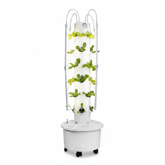 GX Hydroponic Tower | Vertical Planter Tower | Hydroponics Growing System Kit | Food Grade with 24 Net Pots (With LED Grow Lights)