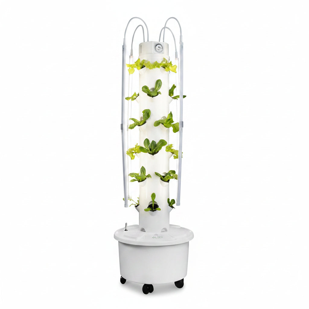 GX Hydroponic Tower | Vertical Planter Tower | Hydroponics Growing System Kit | Food Grade with 24 Net Pots (With LED Grow Lights)