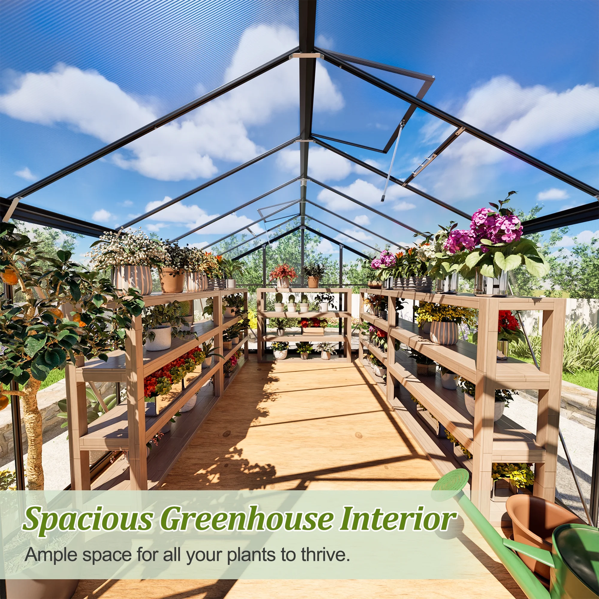 12'X8' Outdoor Greenhouse, Walk-In Polycarbonate Green House with Aluminum Frame for Backyard, Black