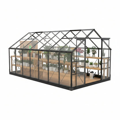Greenhouses for Outdoors, 8X14.2 FT Polycarbonate Greenhouses with 2 Adjustable Roof Vent, Windproof, Walk-In Aluminum Frame Green Houses for outside with Sliding Door, Garden (8X14.2Ft)