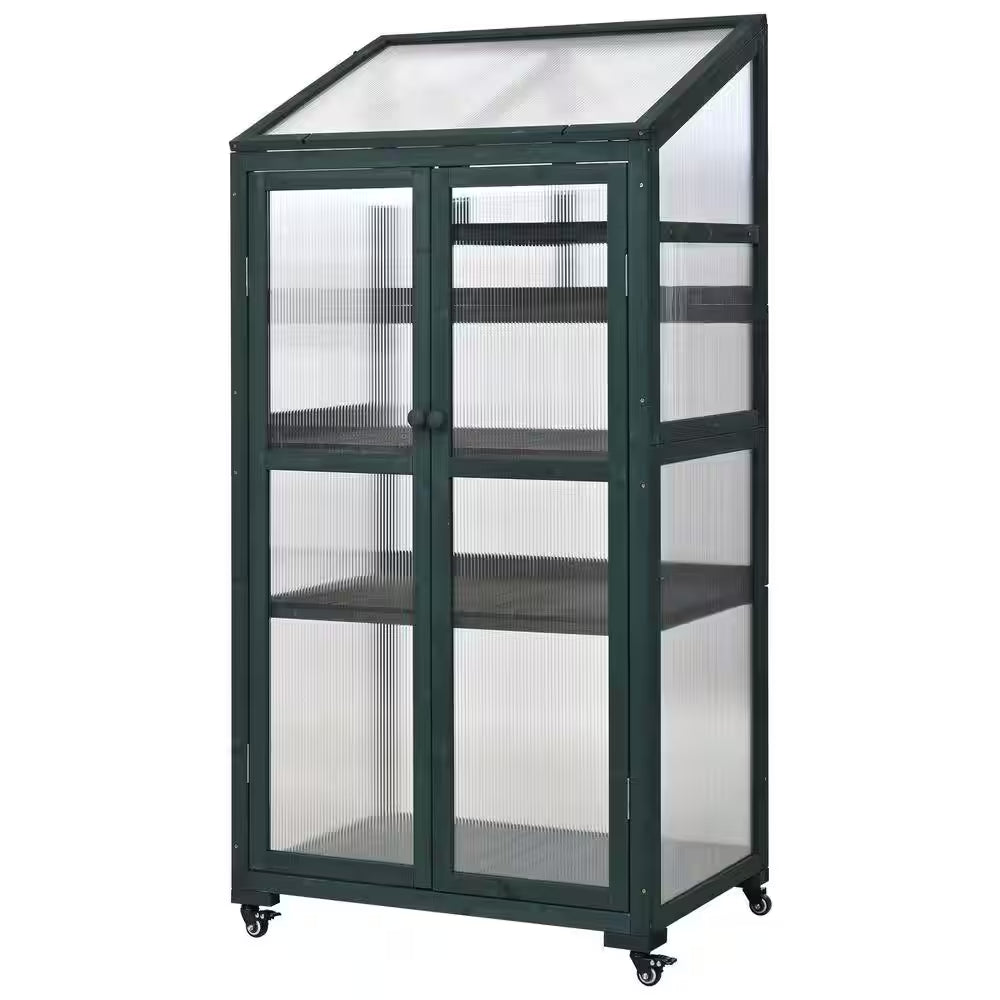62 In. Portable Greenhouse with Wheels and Adjustable Shelves for Indoor Outdoor Patio Balcony Garden, Green