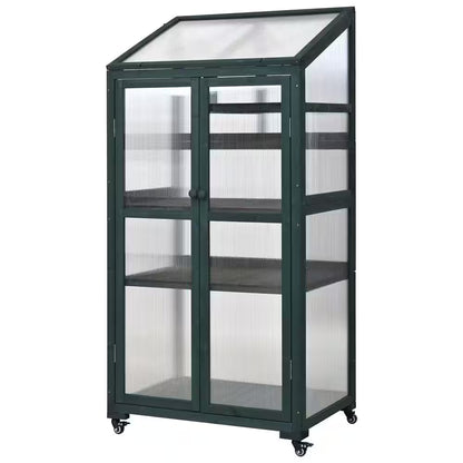 62 In. Portable Greenhouse with Wheels and Adjustable Shelves for Indoor Outdoor Patio Balcony Garden, Green