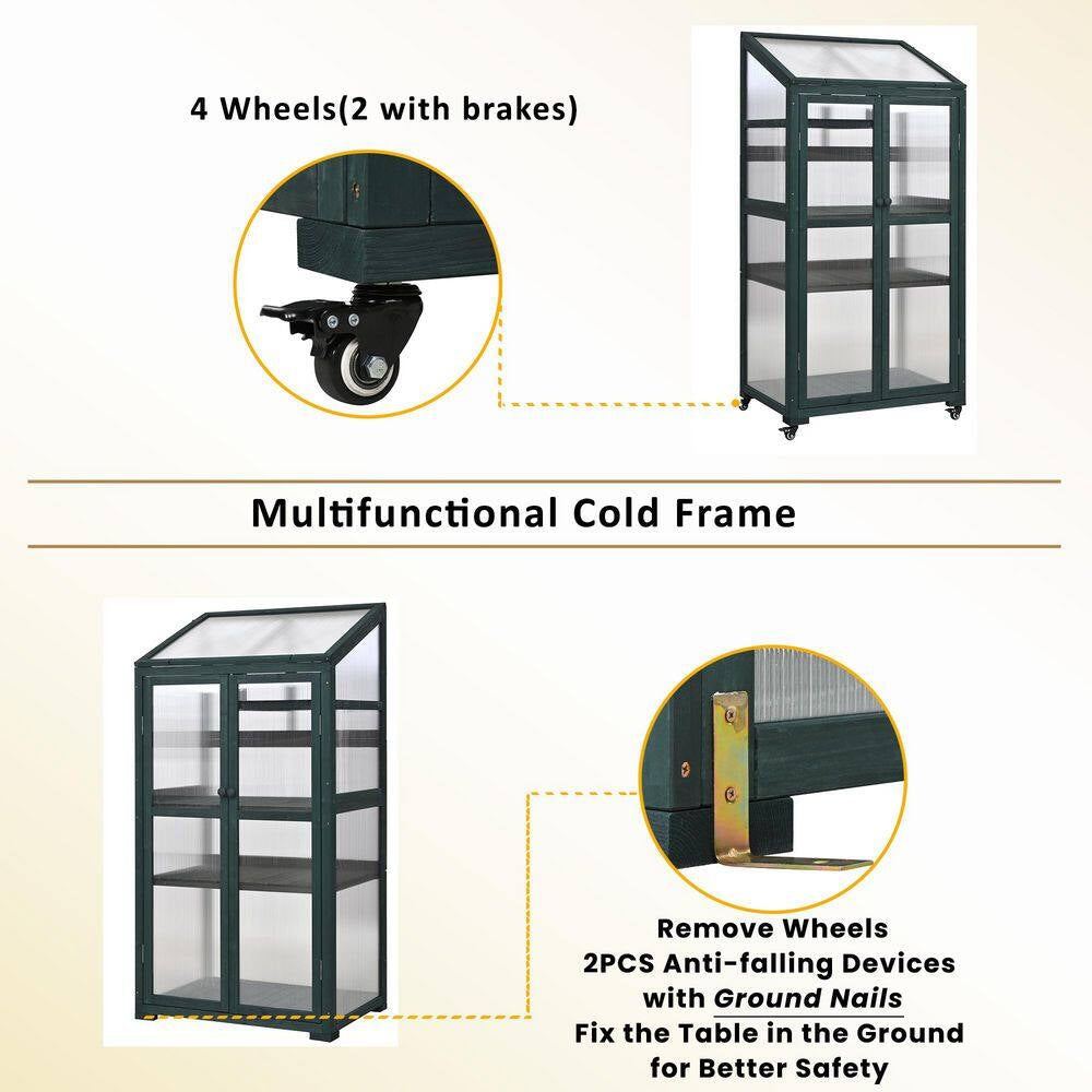 62 In. Portable Greenhouse with Wheels and Adjustable Shelves for Indoor Outdoor Patio Balcony Garden, Green