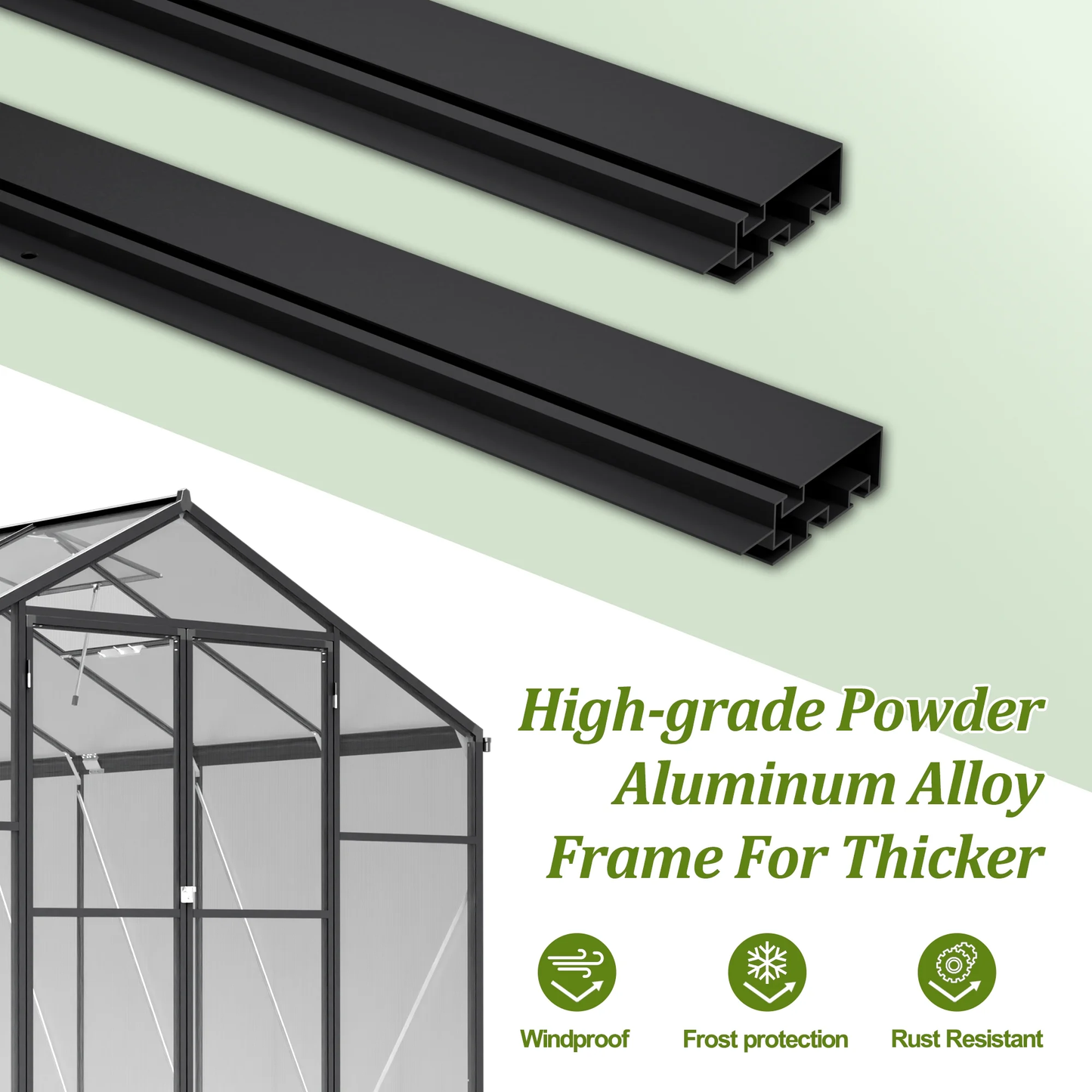 12'X8' Outdoor Greenhouse, Walk-In Polycarbonate Green House with Aluminum Frame for Backyard, Black