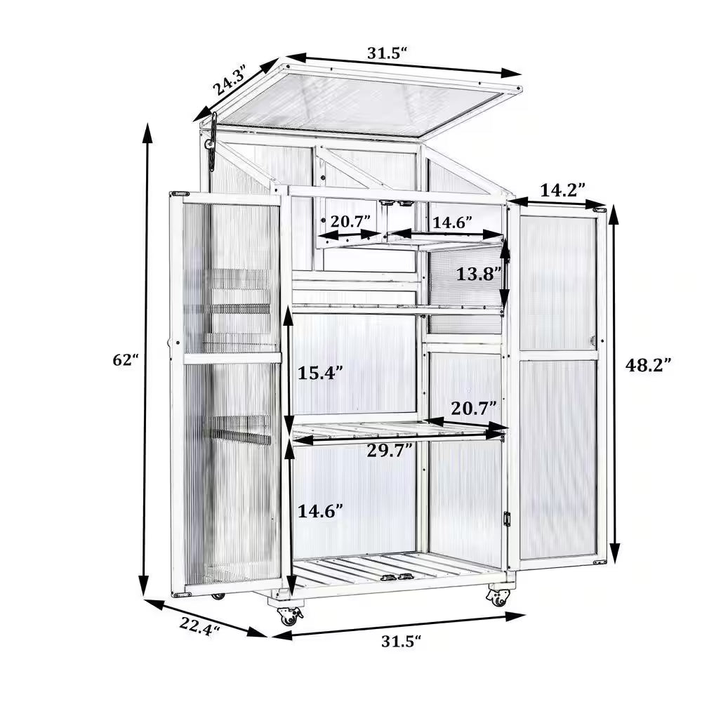 62 In. Portable Greenhouse with Wheels and Adjustable Shelves for Indoor Outdoor Patio Balcony Garden, Green