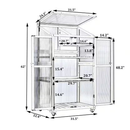 62 In. Portable Greenhouse with Wheels and Adjustable Shelves for Indoor Outdoor Patio Balcony Garden, Green